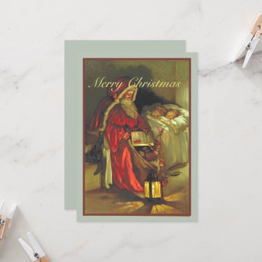  kerstman met slapende kinderen kaart (Voorkant / Achterkant in situ)