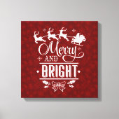 Kerstman met slee Merry And Bright schrift Canvas Afdruk (Voorkant)