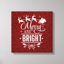 Kerstman met slee Merry And Bright schrift Canvas Afdruk
