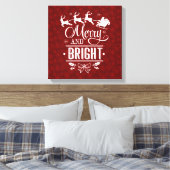 Kerstman met slee Merry And Bright schrift Canvas Afdruk (Insitu (Slaapkamer))