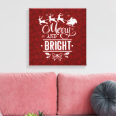 Kerstman met slee Merry And Bright schrift Canvas Afdruk (Insitu (Woonkamer))