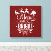Kerstman met slee Merry And Bright schrift Canvas Afdruk (Insitu (Houten vloer))