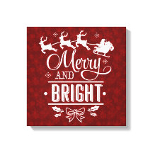 Kerstman met slee Merry And Bright schrift