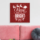 Kerstman met slee Merry And Bright schrift Canvas Afdruk (Insitu (Woonkamer))