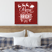 Kerstman met slee Merry And Bright schrift Canvas Afdruk (Insitu (Slaapkamer))