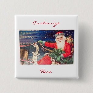 kerstman met slee Thunder_Cove Vierkante Button 5,1 Cm