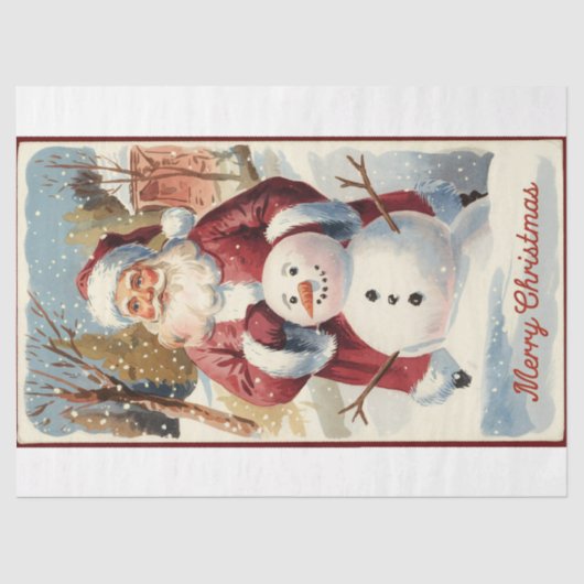 Kerstman met sneeuwman Kerst Tissuepapier (Voorkant)