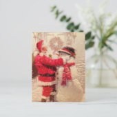 Kerstman met Sneeuwman Vintage Kerstmis Feestdagenkaart (Staand voorkant)