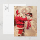 Kerstman met Sneeuwman Vintage Kerstmis Feestdagenkaart (Voorkant / Achterkant)