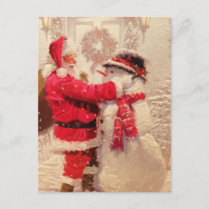 Kerstman met Sneeuwman Vintage Kerstmis Feestdagenkaart