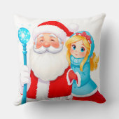 Kerstman met Sneeuwmeisje in winterkleding Kussen (Achterkant)