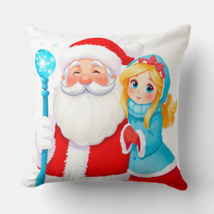 Kerstman met Sneeuwmeisje in winterkleding Kussen