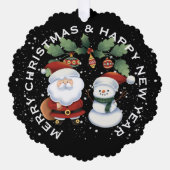 KERSTMAN met SNEEUWPOP, GEPERSONALISEERDE KERSTMIS Ornament Kaart (Voorkant)