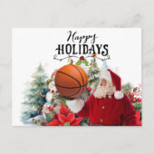 Kerstman met sneeuwpop spelend basketbal voor Kers Feestdagenkaart (Voorkant)