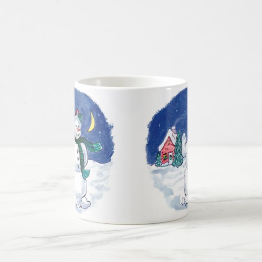 Kerstman met sneeuwpop zwaait koffiemok (Center)