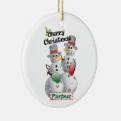 Kerstman met sneeuwpopje keramisch ornament (Rechts)