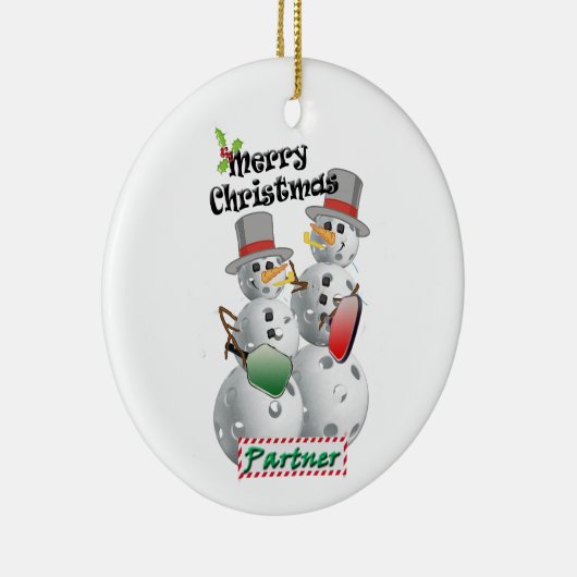 Kerstman met sneeuwpopje keramisch ornament (Rechts)