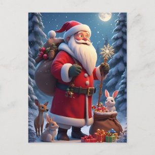 Kerstman met sneeuwvlok kersttafereel briefkaart