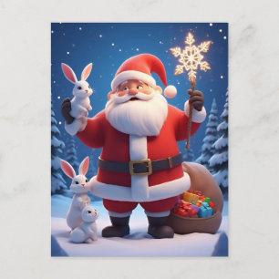 Kerstman met sneeuwvlok kersttafereel briefkaart