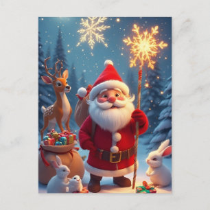 Kerstman met sneeuwvlok kersttafereel briefkaart