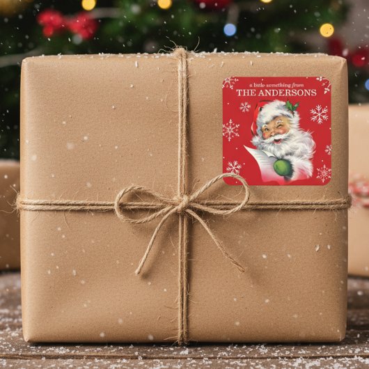 kerstman met sneeuwvlokken aangepaste kerst vierkante sticker