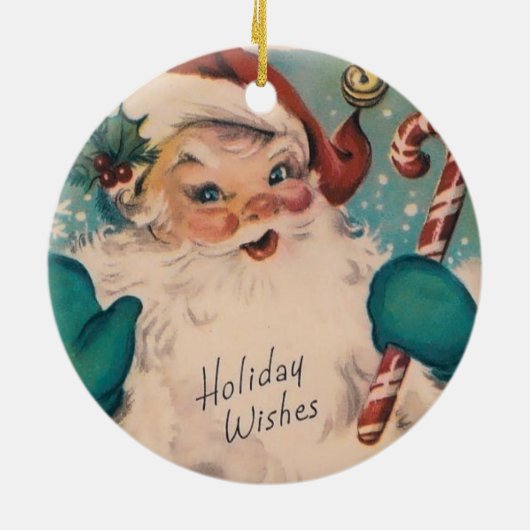  kerstman met snoepriet Retro kerst Keramisch Ornament (Achterkant)