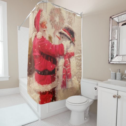  kerstman met Snowman Douchegordijn (In situ)