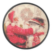 kerstman met Snowman | FEESTDAGEN Hockey Puck (Voorkant)