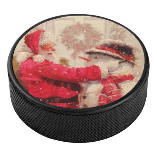  kerstman met Snowman | FEESTDAGEN Hockey Puck (3/4)