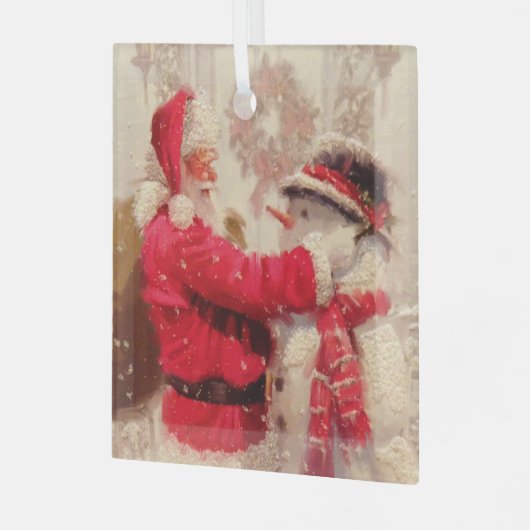  kerstman met Snowman Glas Ornament (Voorkant links)