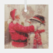  kerstman met Snowman Glas Ornament (Voorkant)