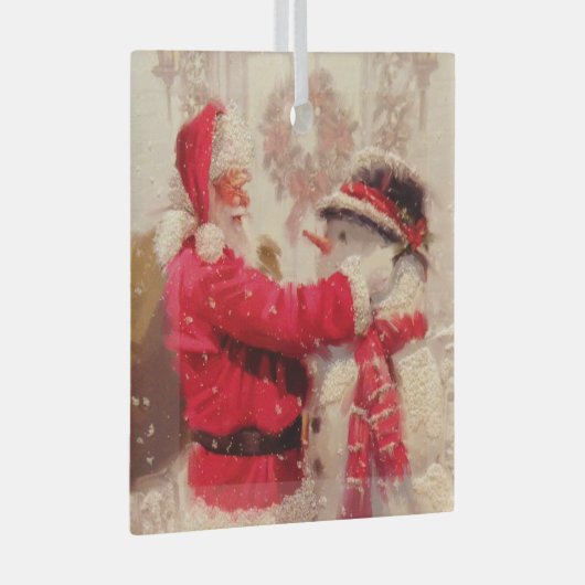  kerstman met Snowman Glas Ornament (Voorkant Rechts)