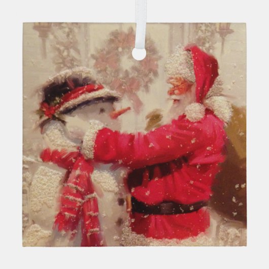  kerstman met Snowman Glas Ornament (Achterkant)