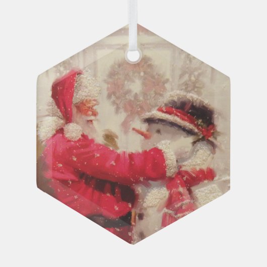  kerstman met Snowman Glas Ornament (Voorkant)