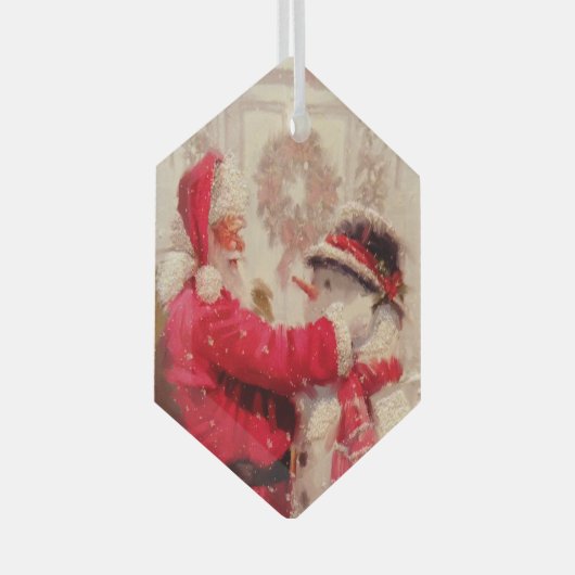 kerstman met Snowman Glas Ornament (Voorkant Rechts)