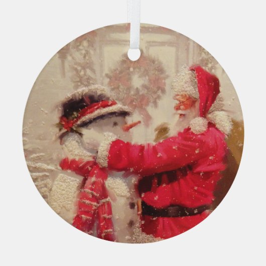  kerstman met Snowman Glas Ornament (Achterkant)