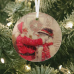 kerstman met Snowman Glas Ornament<br><div class="desc">De  kerstkerstkerstsieraden van Snowman hebben een gezamenlijke kerstman en sneeuwman in de sneeuw. Ideaal voor de kerstboom of voor het versieren van cadeautjes. Ontworpen door ©Evco Feestdagen www.zazzle.com/store/evcoholidays</div>