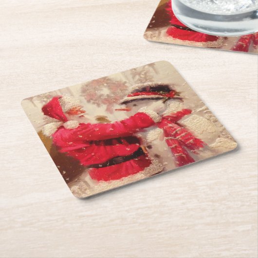  kerstman met Snowman Kartonnen Onderzetters (Schuin)