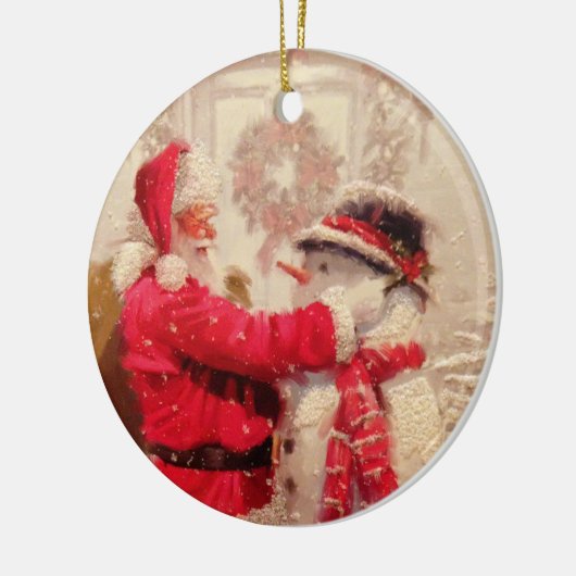  kerstman met Snowman Keramisch Ornament (Links)