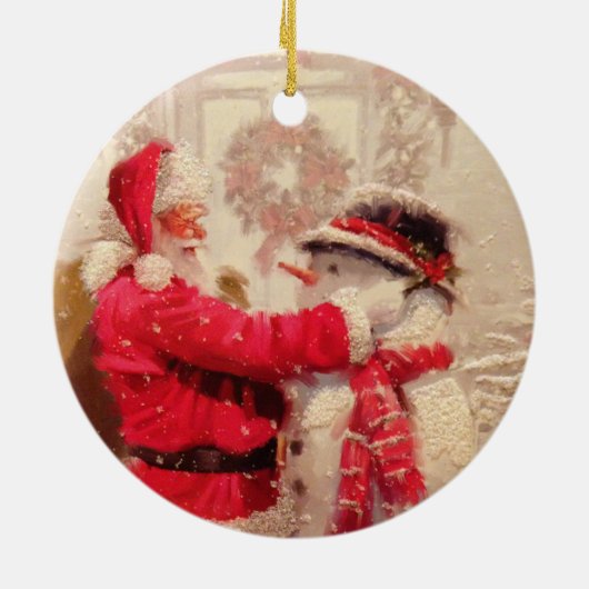  kerstman met Snowman Keramisch Ornament (Achterkant)