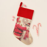 kerstman met Snowman Kerstsok<br><div class="desc">Dit ontwerp is voorzien van een joviale kerstman en sneeuwpop in de sneeuw. #christmas #santa #winter #decorations #feestdagen #snow</div>