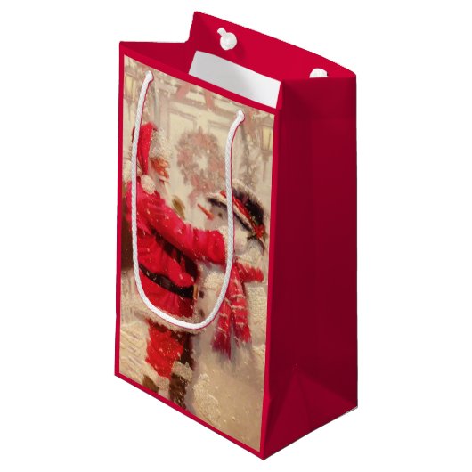  kerstman met Snowman Klein Cadeauzakje (Voorkant Gekanteld)