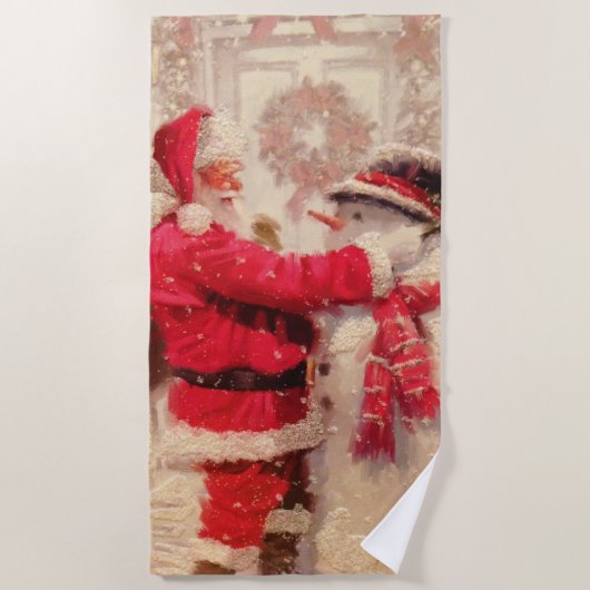  kerstman met Snowman Strandlaken (Voorkant)