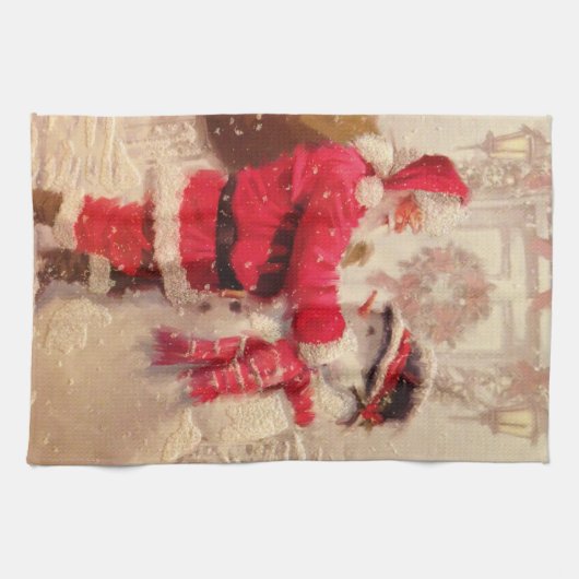 kerstman met Snowman Theedoek (Horizontaal)