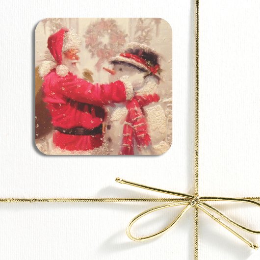 kerstman met Snowman Vierkante Sticker