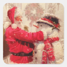  kerstman met Snowman Vierkante Sticker