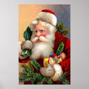 kerstman met speelgoed en draai poster