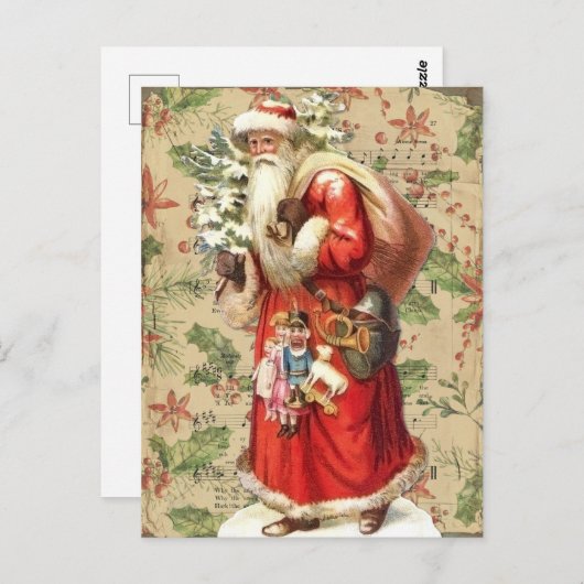  kerstman met speelgoed en kerstboom briefkaart (Voorkant / Achterkant)