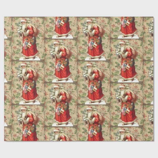 kerstman met speelgoed en kerstboom cadeaupapier (Vlak)