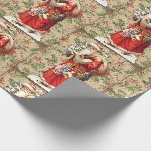  kerstman met speelgoed en kerstboom cadeaupapier (Hoek)